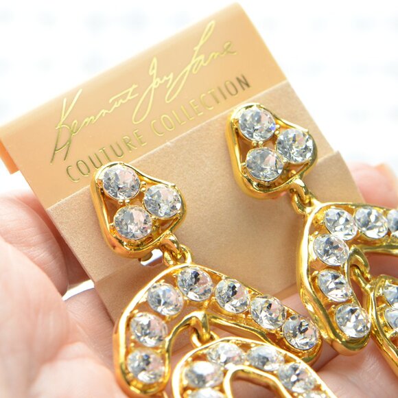 Kenneth Jay Lane KJL Crystal Drop Clip Earrings - Picture 2 of 9